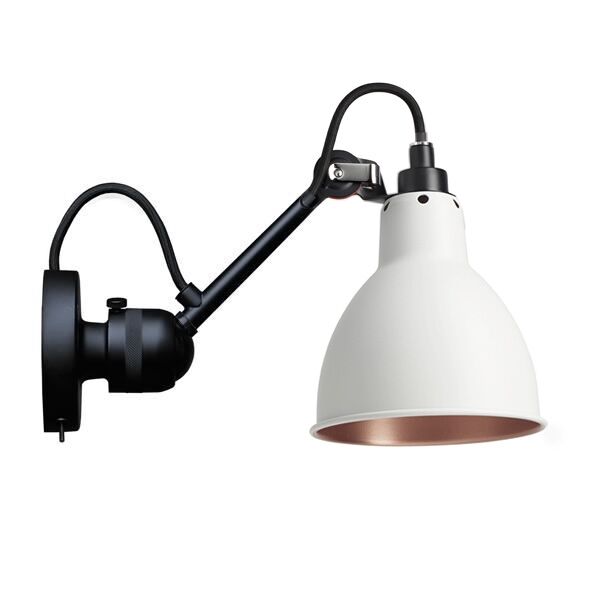 N304 V&auml;gglampa Matt Svart och Vit/ Koppar Med P&aring;/Av