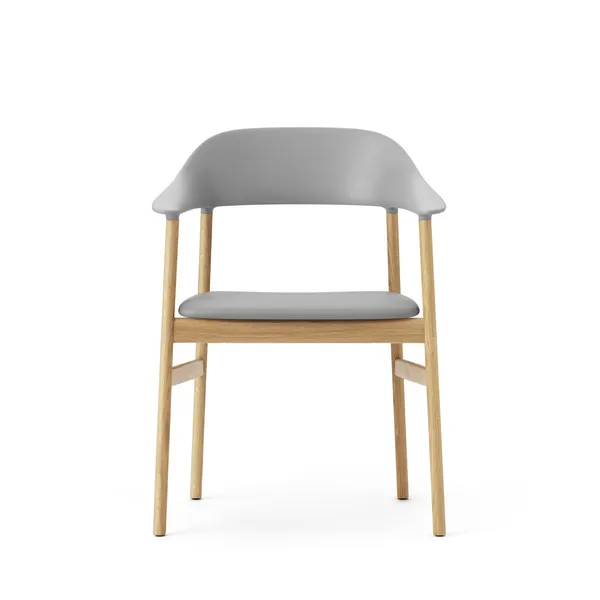 Herit Dining Chair w. Armrests Leather Upholstered Oak/Gray