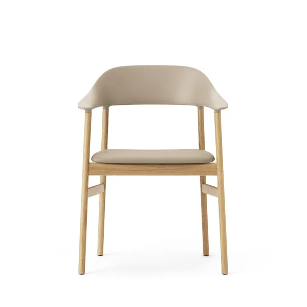 Herit Dining Chair w. Armrests Leather Upholstered Oak/Sand