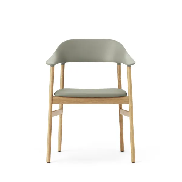 Herit Dining Chair w. Armrests Leather Upholstered Oak/Dusty Green
