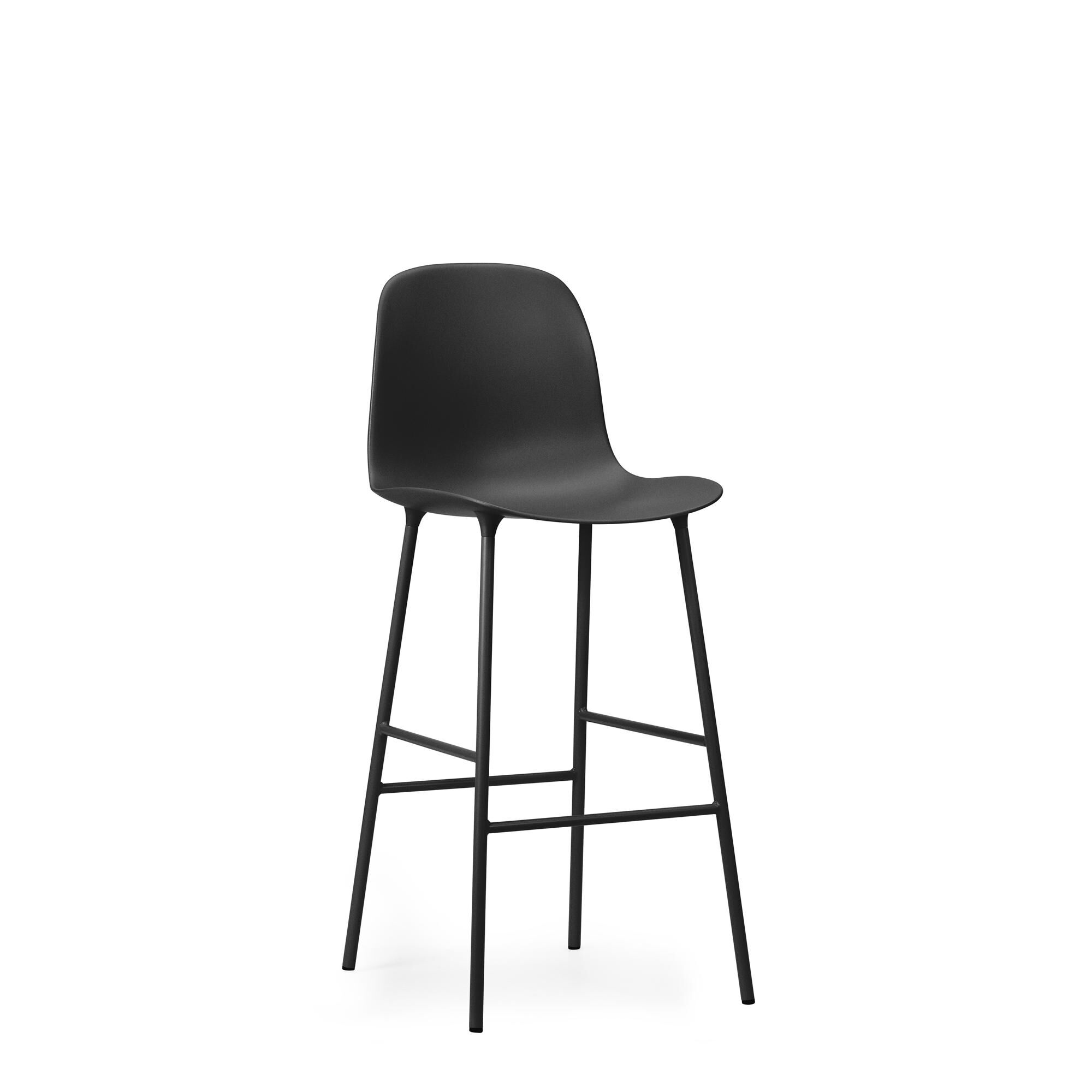 Form Barstol med Ryglæn H75 cm Sort/Sort Stål