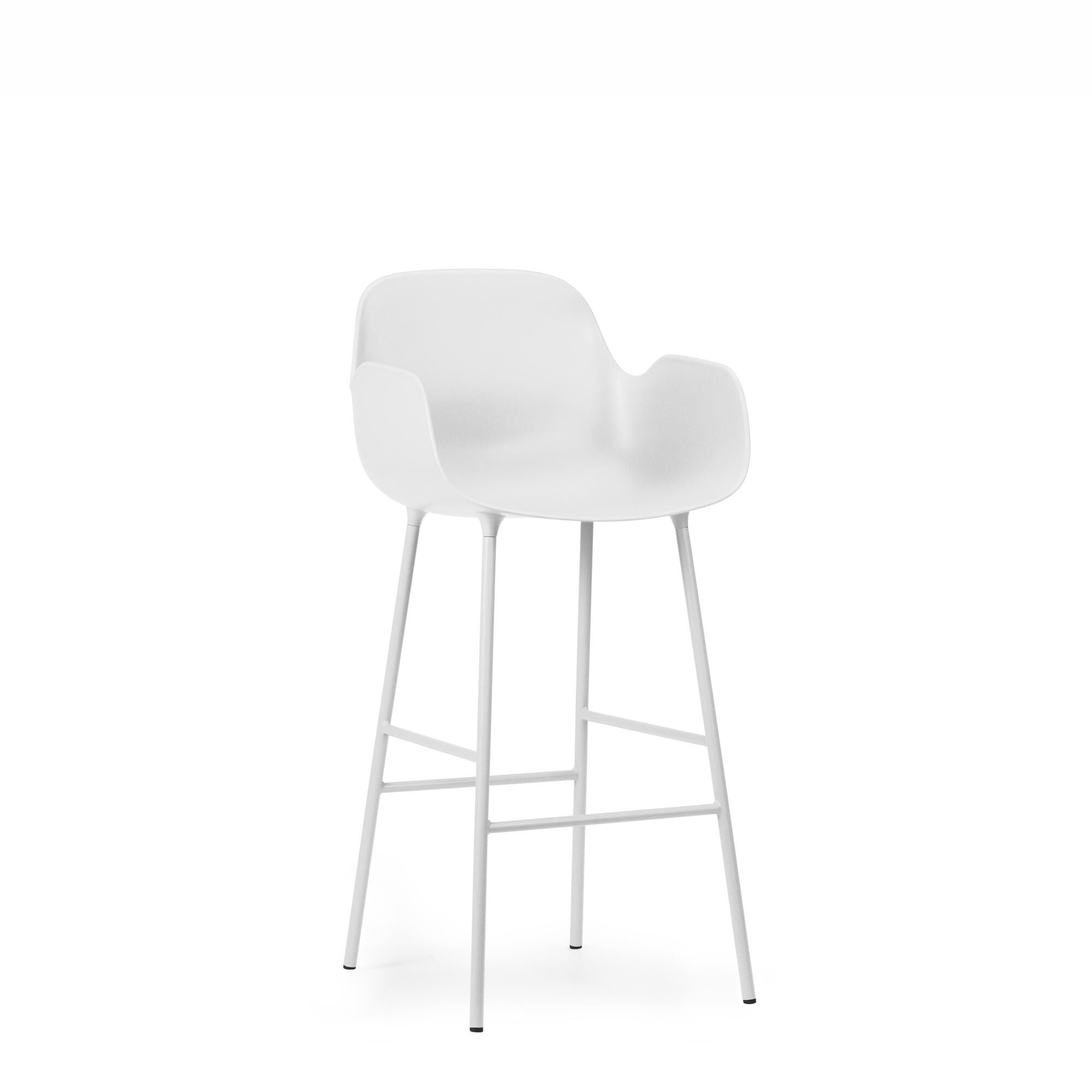 Form Barstol med Ryglæn og Armlæn H75 cm Hvid/Hvid Stål