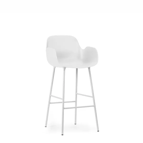 Form Bar Stool with Backrest and Armrests H75 cm White/ White Steel