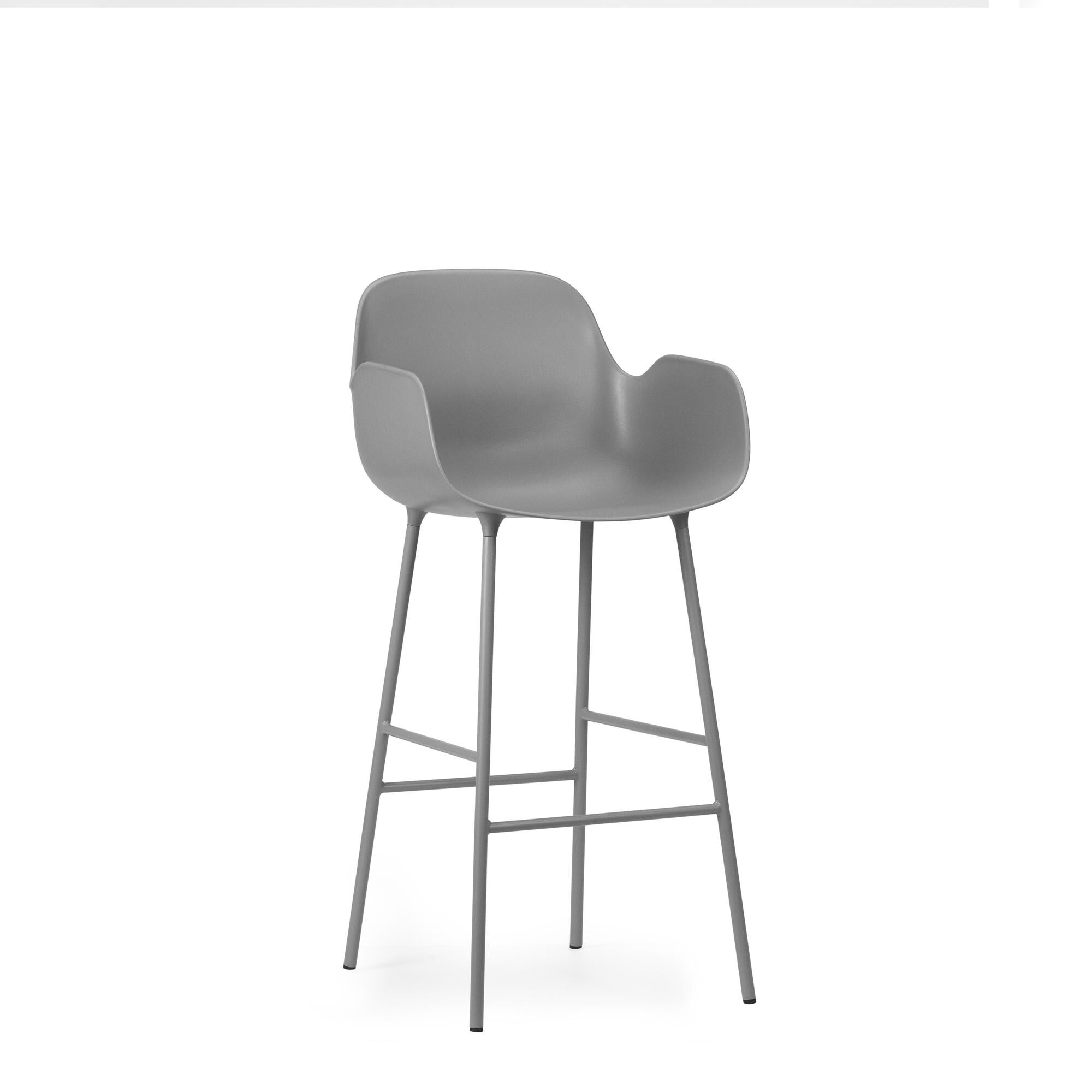 Form Barstol med Ryglæn og Armlæn H75 cm Grå/Grå Stål