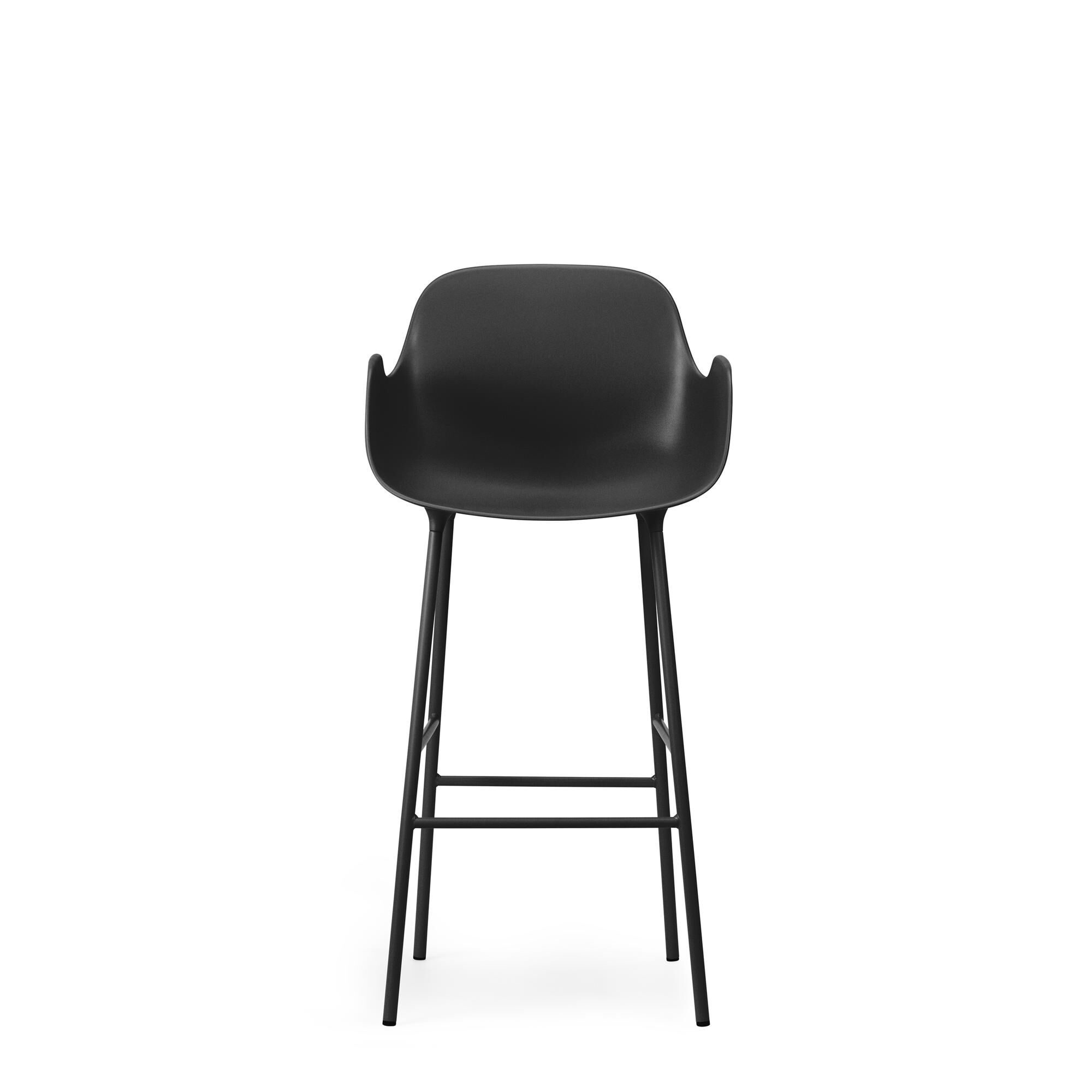 Form Barstol med Ryglæn og Armlæn H75 cm Sort/Sort Stål