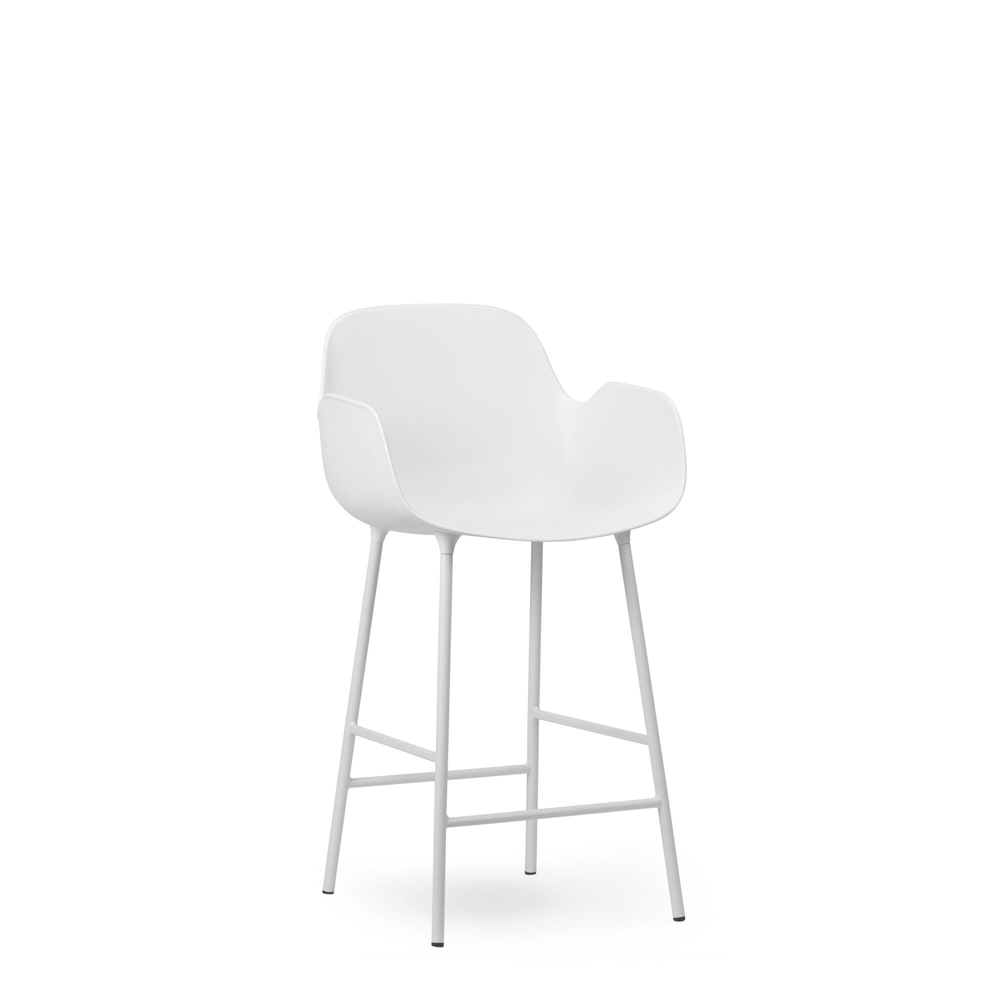 Form Barstol med Ryglæn og Armlæn H65 cm Hvid/Hvid Stål