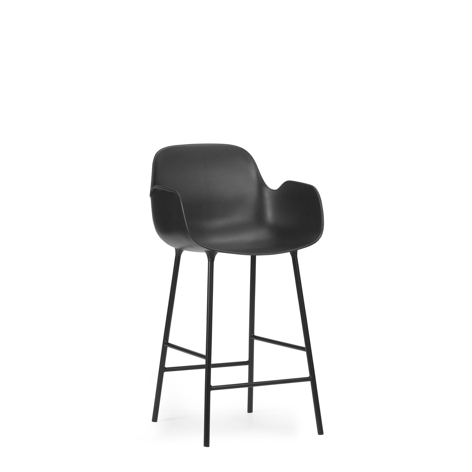 Form Barstol med Ryglæn og Armlæn H65 cm Sort/Sort Stål