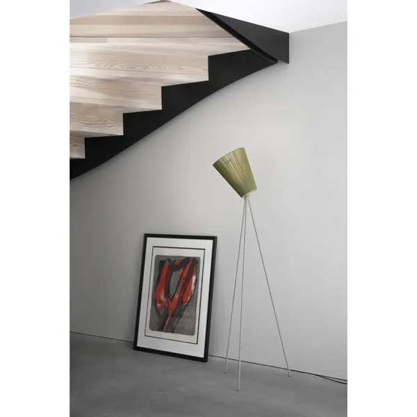 Lámpara de Pie de Madera Oslo Base Dorada y Pantalla Beige