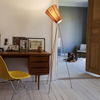 Oslo Wood Gulvlampe Gull Base & Sort Skjerm