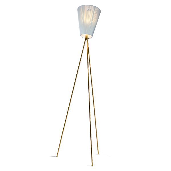 Norra Oslo Wood Golvlampa Guld Sockel & Ljusbl&aring; Lampsk&auml;rm