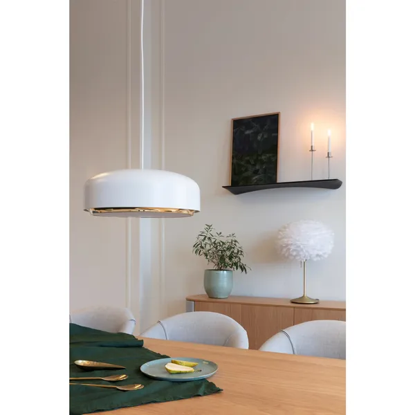 Eos Table Lamp Medium White with Base in Brushed Brass with USB