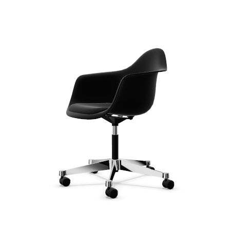 Eames Plastic PACC Kontorstol med Polstret Sde og Swivel Sort/Dyb Sort