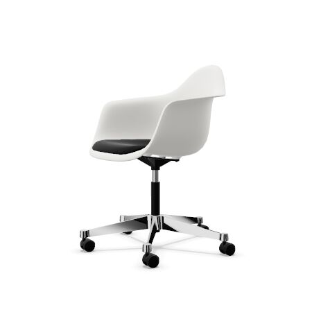 Eames Plastic PACC Kontorstol med Polstret Sete og Svingbar Sort/ Hvit