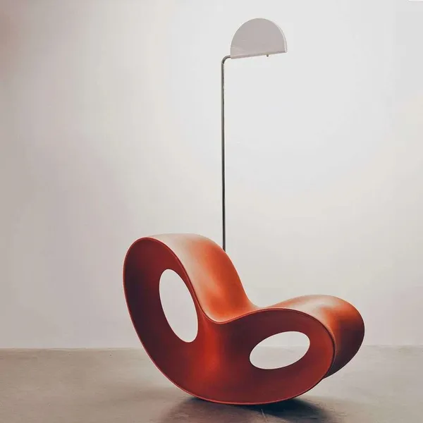 DCWéditions Mezzaluna Floor Lamp Chrome/ Red