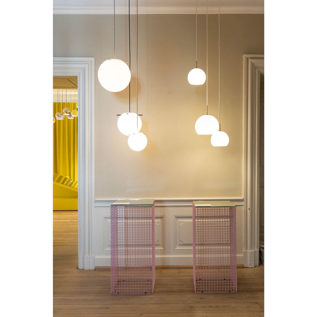 Lampadario Koi Ø19 Rosa Opale/ Ottone in Ottone