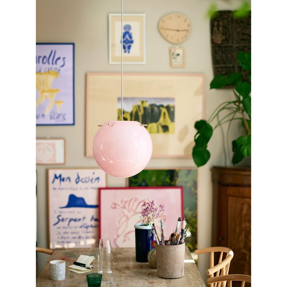 Lampadario Koi Ø19 Rosa Opale/ Ottone in Ottone