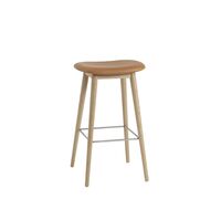 Fiber Bar Stool w. Wood Base Leather Upholstered Cognac/Oak H76 cm