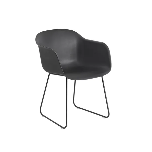 Fiber Dining Chair w. Armrests and Sled Base Black