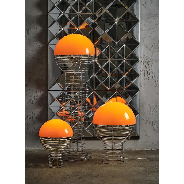 Wire Floor Lamp Chrome/ Orange