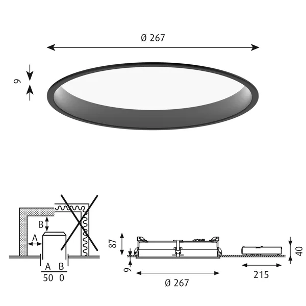 LP Circle Ceiling Light Recessed Ø26 3000K & Dali/ Switch-Dim Black