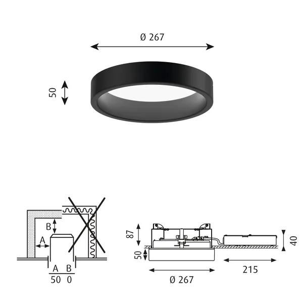 LP Circle Loftlampe Halvforsænket Ø26 3000K & Dali/Switch-Dim Sort