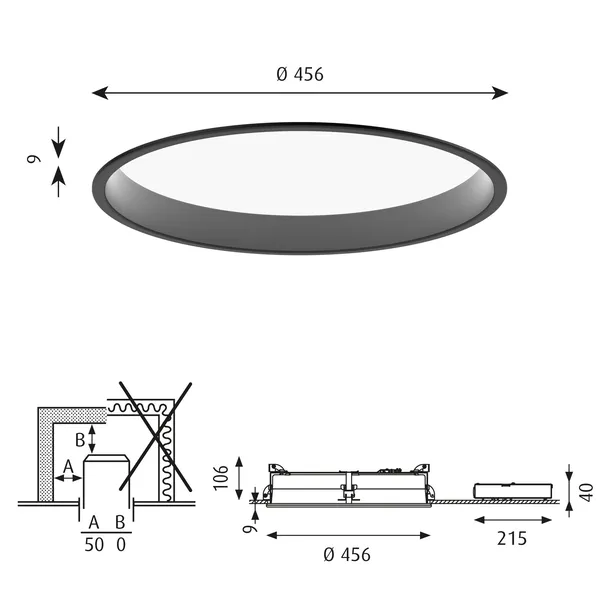 LP Circle Loftlampe Indbygning Ø45 3000K & Dali/Switch-Dim Sort