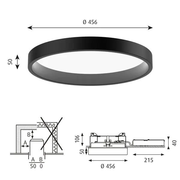 LP Circle Loftlampe Halvforsænket Ø45 3000K & Dali/Switch-Dim Sort