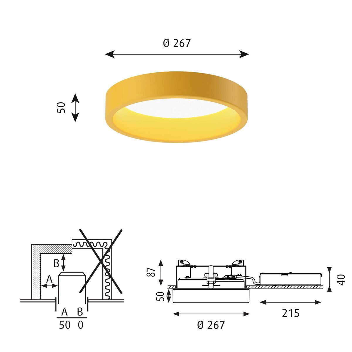 LP Circle Ceiling Light Semi-Recessed Ø26 3000K & Dali/ Switch-Dim Yellow
