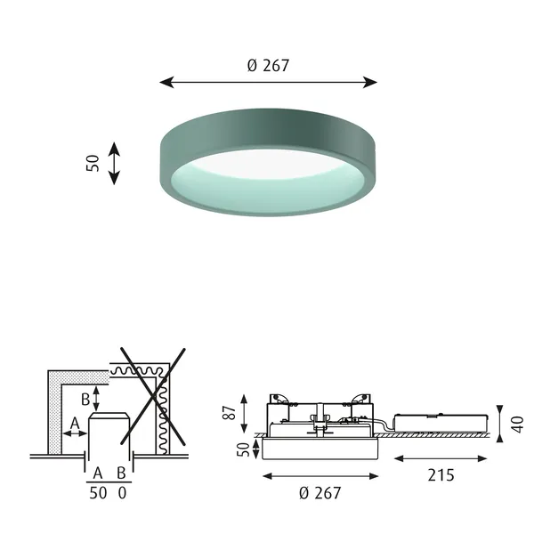 LP Circle Ceiling Light Semi-Recessed Ø26 3000K & Dali/ Switch-Dim Pale Petroleum