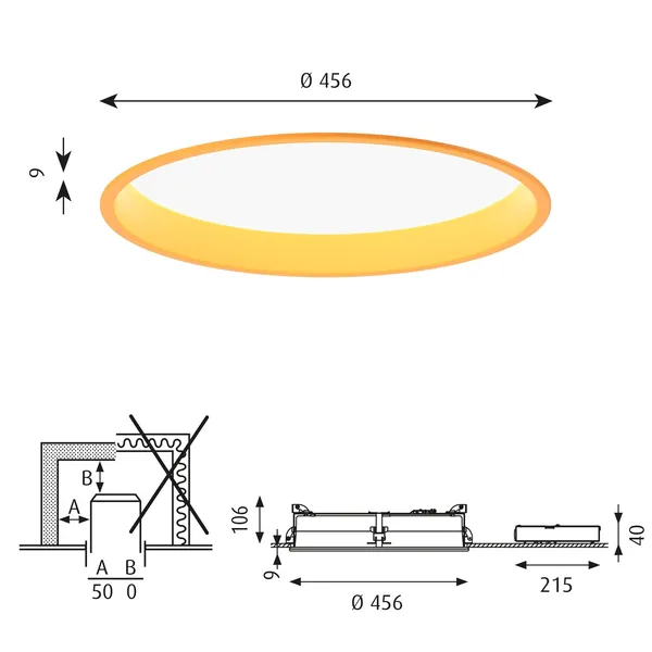 LP Circle Ceiling Light Recessed Ø45 3000K & Dali/ Switch-Dim Yellow
