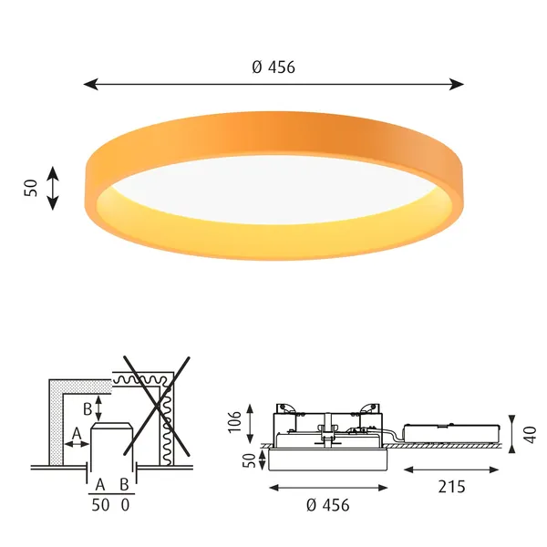 LP Circle Ceiling Light Semi-Recessed Ø45 3000K & Dali/ Switch-Dim Yellow