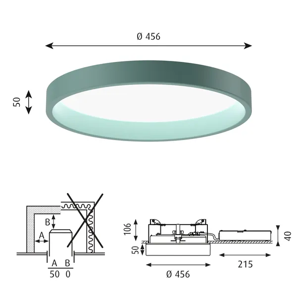 LP Circle Ceiling Light Semi-Recessed Ø45 3000K & Dali/ Switch-Dim Pale Petroleum