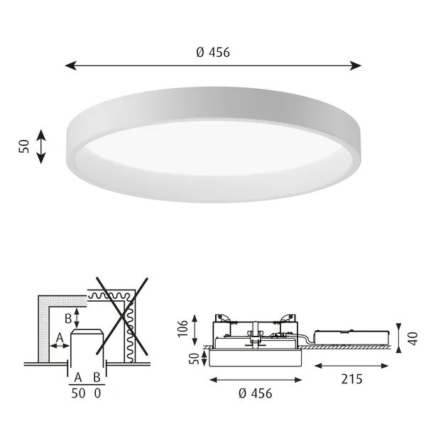 LP Circle Ceiling Light Semi-Recessed Ø45 3000K & Dali/ Switch-Dim White