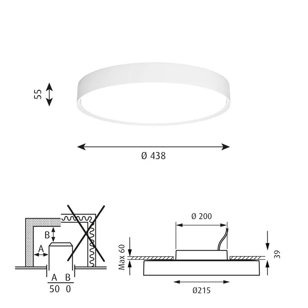 LP Slanke Plafondlamp Half-Inbouw Ø44 3000K & Dali Wit