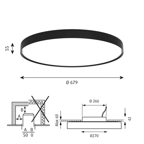 LP Slim Loftlampe Halvforsænket Ø68 3000K & Dali Sort