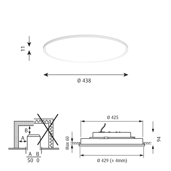 LP Slim Deckenleuchte Einbau Ø44 3000K & Dali Weiß