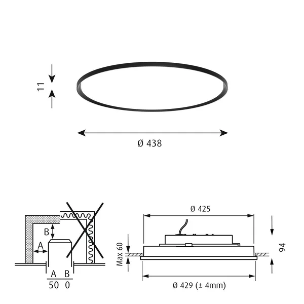 LP Slim Deckenleuchte Einbau Ø44 3000K & Dali Schwarz