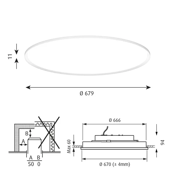 LP Slim Deckenleuchte Einbau Ø68 3000K & Dali Weiß