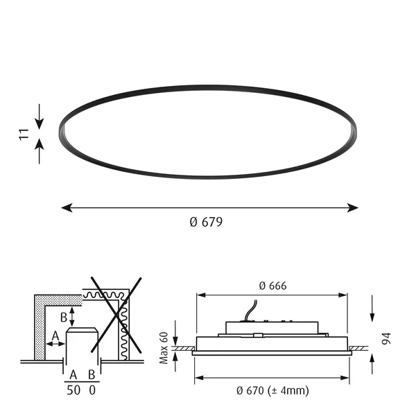 LP Slim Deckenleuchte Einbau Ø68 3000K & Dali Schwarz