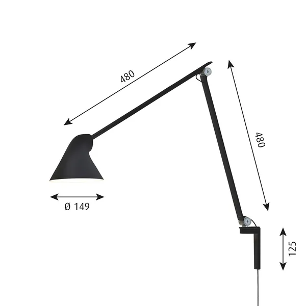 NJP Vegglampe Lang Arm 3000K Sort