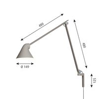 NJP Væglampe Lang Arm 3000K Lys Aluminium/Grå