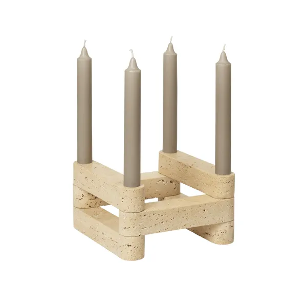 x Utzon Can Lis Newel Modular Candlestick Set Travertine