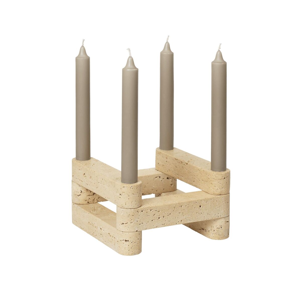 x Utzon Can Lis Newel Modulaire Kaarsenstandaard Set Travertijn
