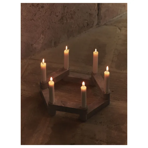 x Utzon Can Lis Newel Modular Candlestick Set Travertine