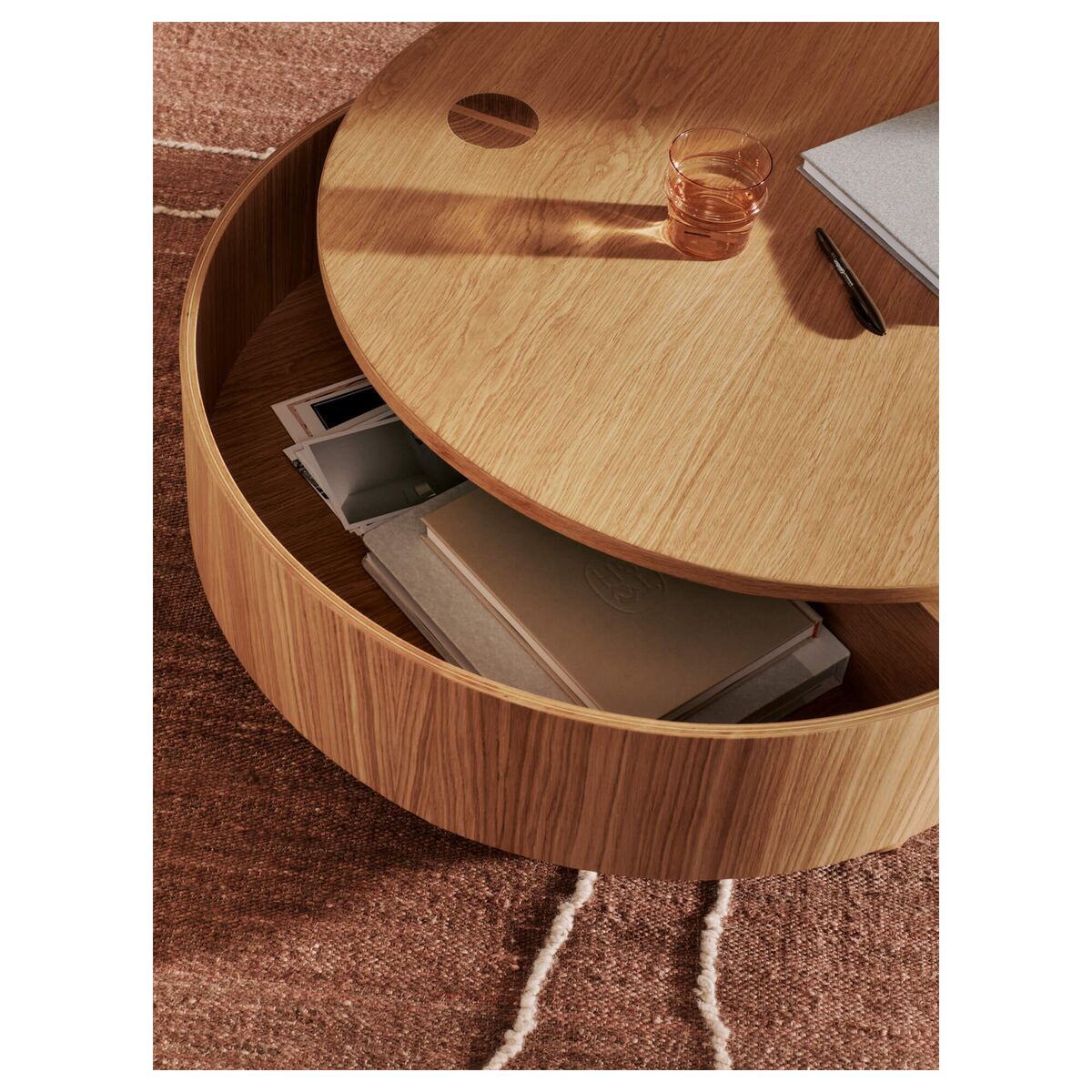 Olles Coffee Table With Storage Ø80 Natural Oak