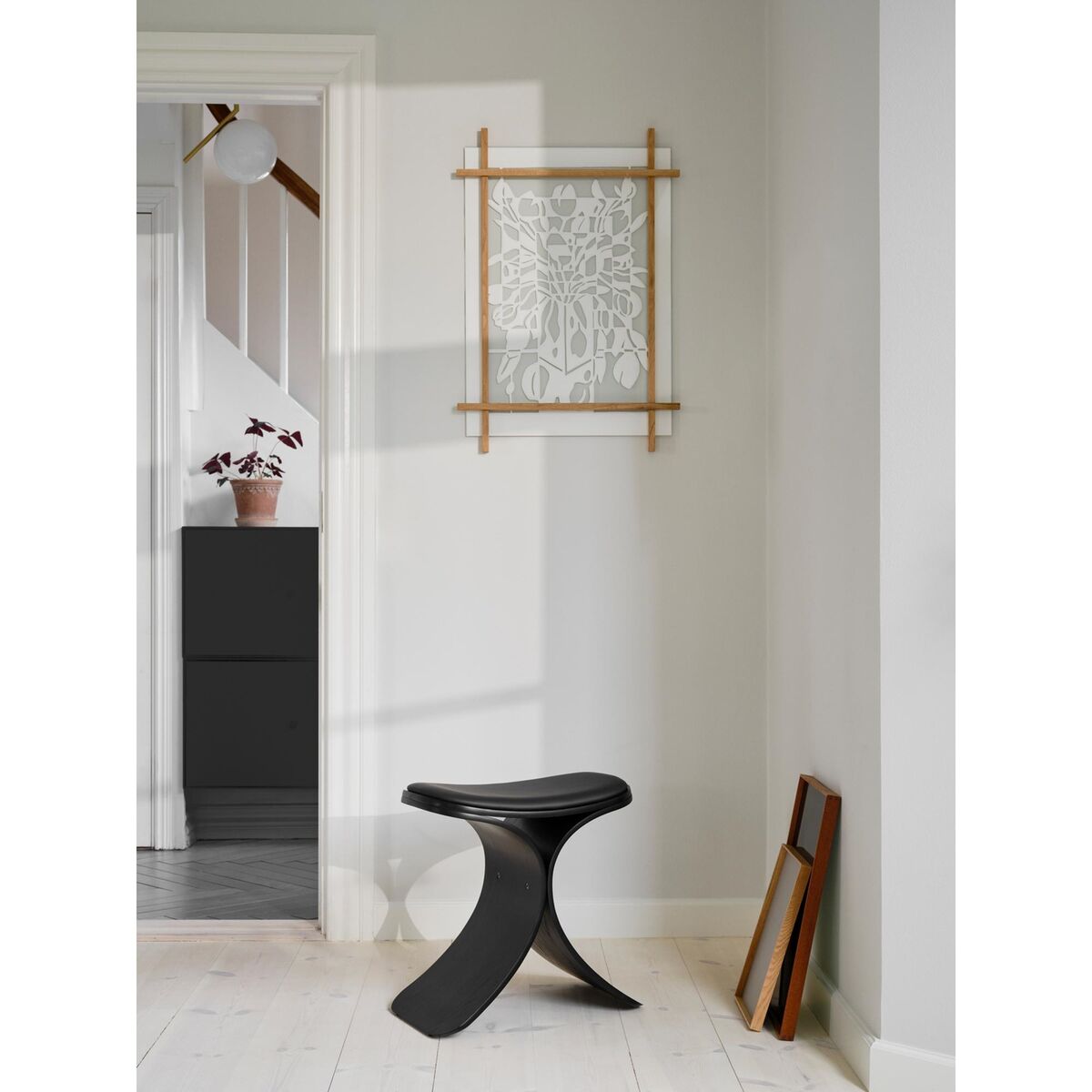 Luno Hocker Schwarz Eiche/Leder
