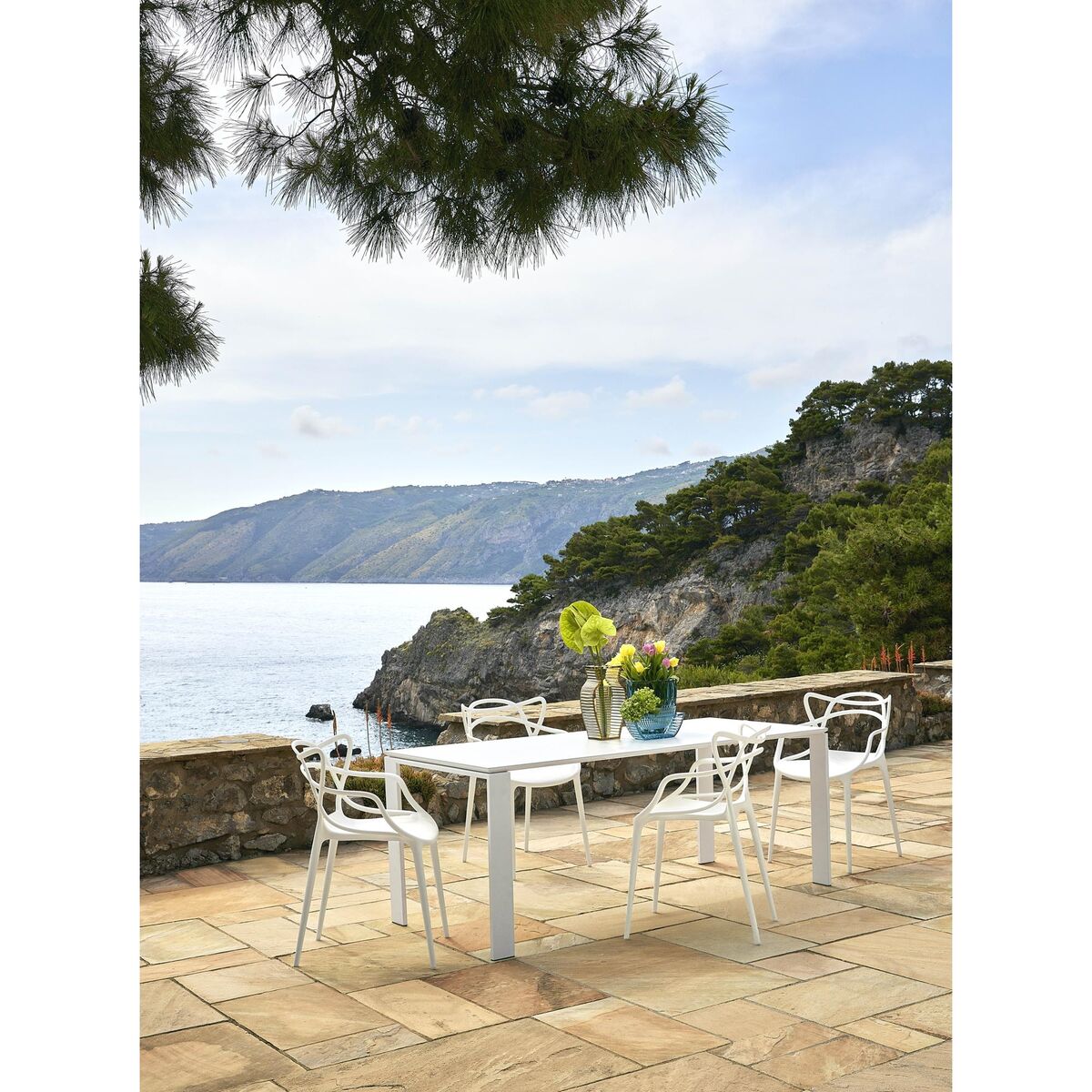 MASTERS Sedia da Giardino 4 Pezzi Bianco