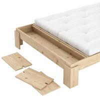 Layers Bed Frame With Bench 160x200 Clear Lacquered Pine