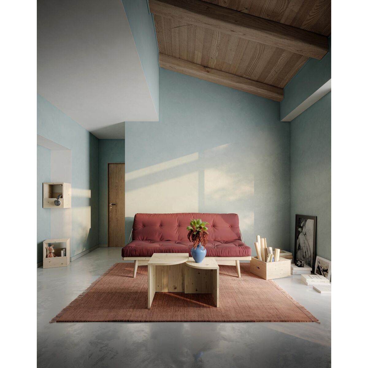 Combine Side Table Set Clear Lacquered Pine