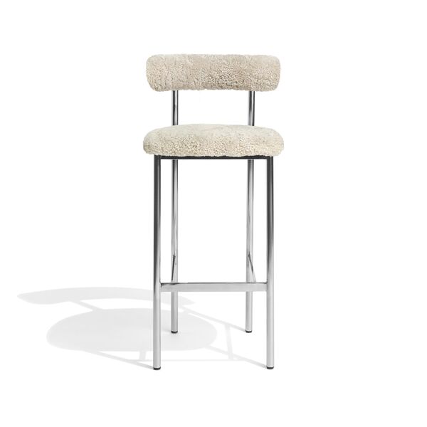 Font Hoker Barowy 65 cm Owcza Skóra Oyster/Polerowana Stalowa Rama